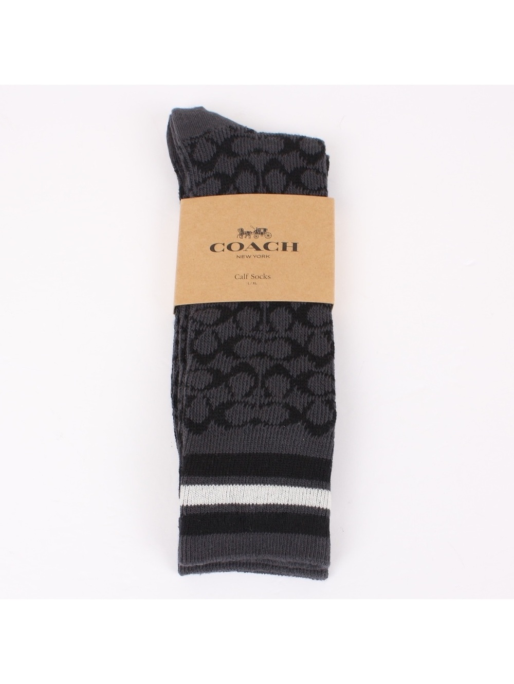 NWT Coach Signature C Monogram Calf Length Crew Socks Charcoal Black Gray L/XL